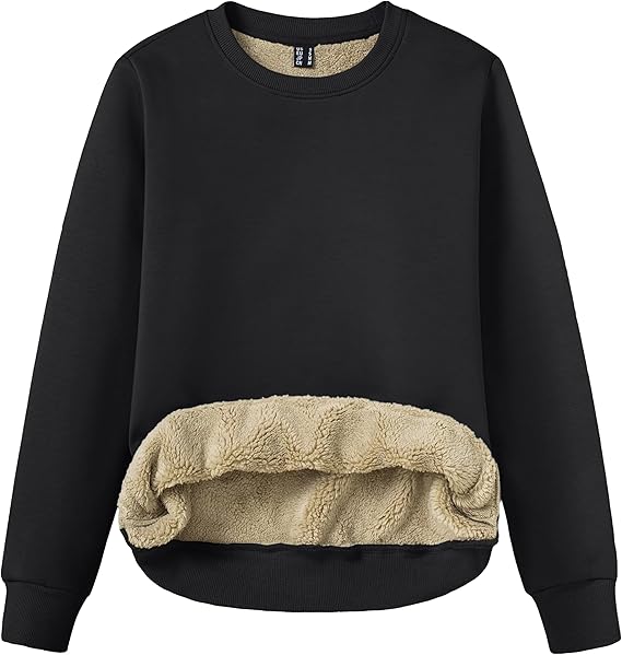 Women's Sherpa Fleece Lined Sweatshirt Winter Warm Long Sleeve Pullover Crew Neck Tops Relaxed Fit