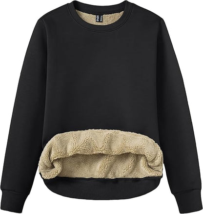 Women's Sherpa Fleece Lined Sweatshirt Winter Warm Long Sleeve Pullover Crew Neck Tops Relaxed Fit