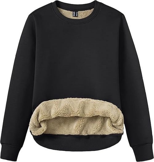 Women's Sherpa Fleece Lined Sweatshirt Winter Warm Long Sleeve Pullover Crew Neck Tops Relaxed Fit