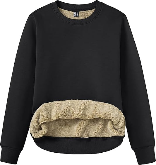 Women's Sherpa Fleece Lined Sweatshirt Winter Warm Long Sleeve Pullover Crew Neck Tops Relaxed Fit
