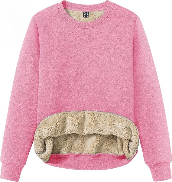 Women's Sherpa Fleece Lined Sweatshirt Winter Warm Long Sleeve Pullover Crew Neck Tops Relaxed Fit