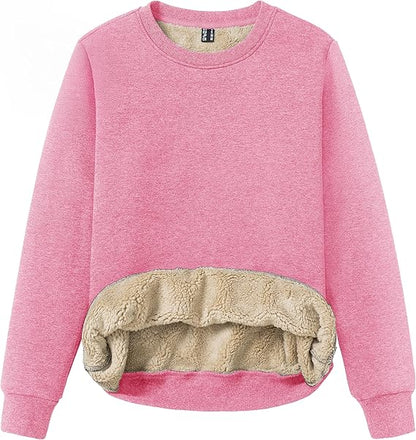 Women's Sherpa Fleece Lined Sweatshirt Winter Warm Long Sleeve Pullover Crew Neck Tops Relaxed Fit
