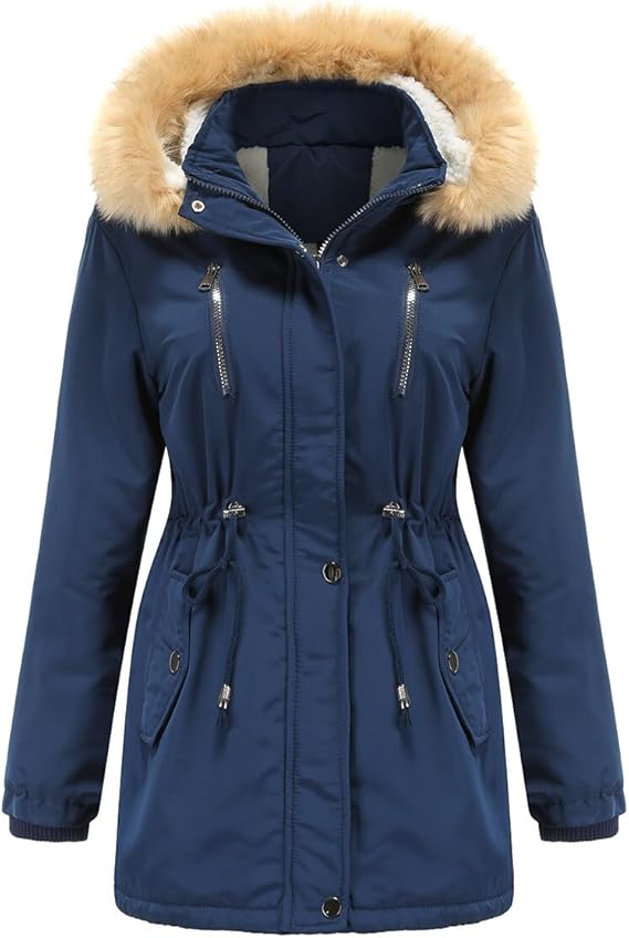 Women Warm Faux Fur Hooded Jacket Long Sleeves Fleece Lined Winter Coat Fashion Winter Parka Outerwear