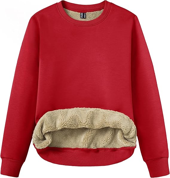 Women's Sherpa Fleece Lined Sweatshirt Winter Warm Long Sleeve Pullover Crew Neck Tops Relaxed Fit