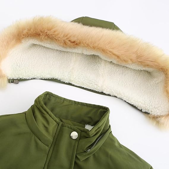 Women Warm Faux Fur Hooded Jacket Long Sleeves Fleece Lined Winter Coat Fashion Winter Parka Outerwear