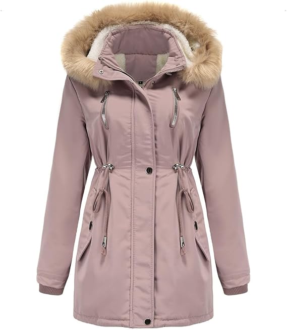 Women Warm Faux Fur Hooded Jacket Long Sleeves Fleece Lined Winter Coat Fashion Winter Parka Outerwear