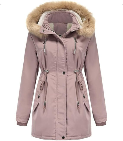 Women Warm Faux Fur Hooded Jacket Long Sleeves Fleece Lined Winter Coat Fashion Winter Parka Outerwear